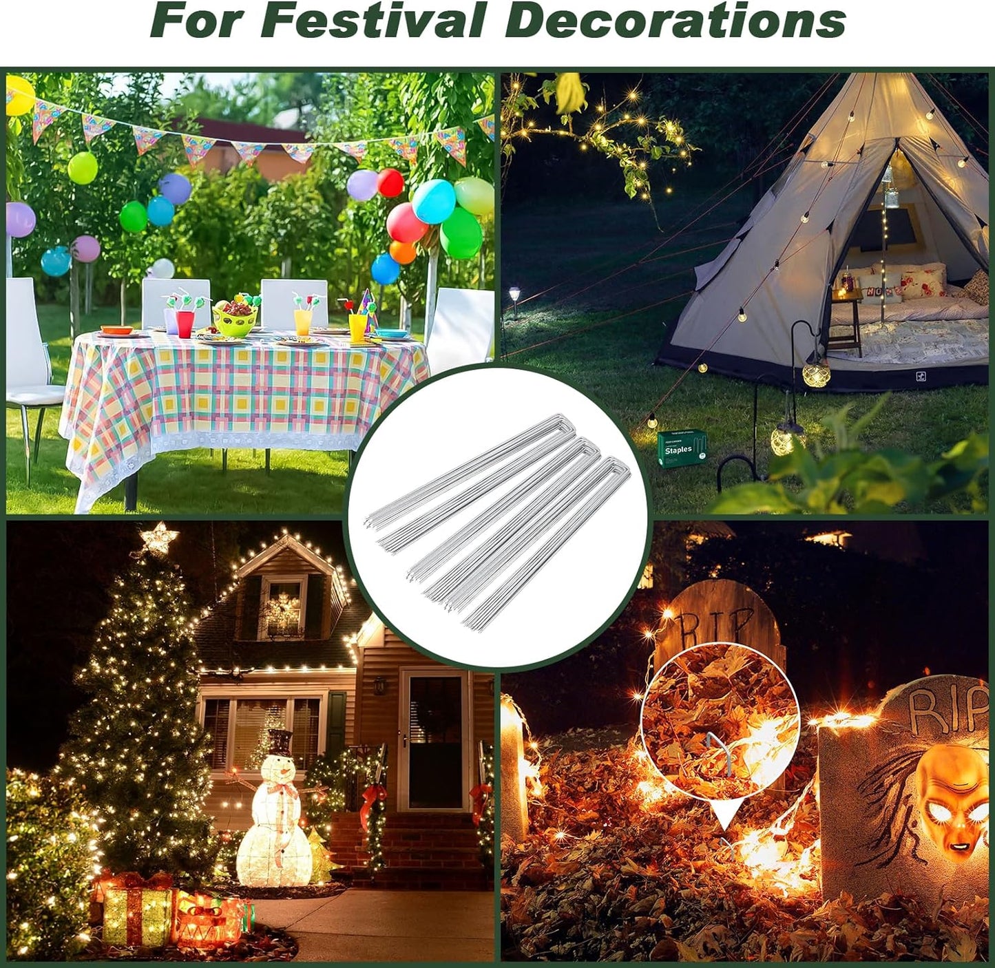 FEED GARDEN 8 Inch 50 Pack Galvanized Landscape Staples 11 Gauge Anti-Rust Garden Stakes Landscaping Fabric SOD Pins Yard Stakes for Weed Barrier Fabric