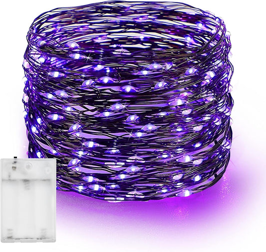 Dazzle Bright Fairy String Lights, 20 FT 60 LED Copper Wire Battery Operated Waterproof Lights, Halloween Decorations for Indoor Home Room Outdoor Garden Patio Party Decor (Purple, 1)