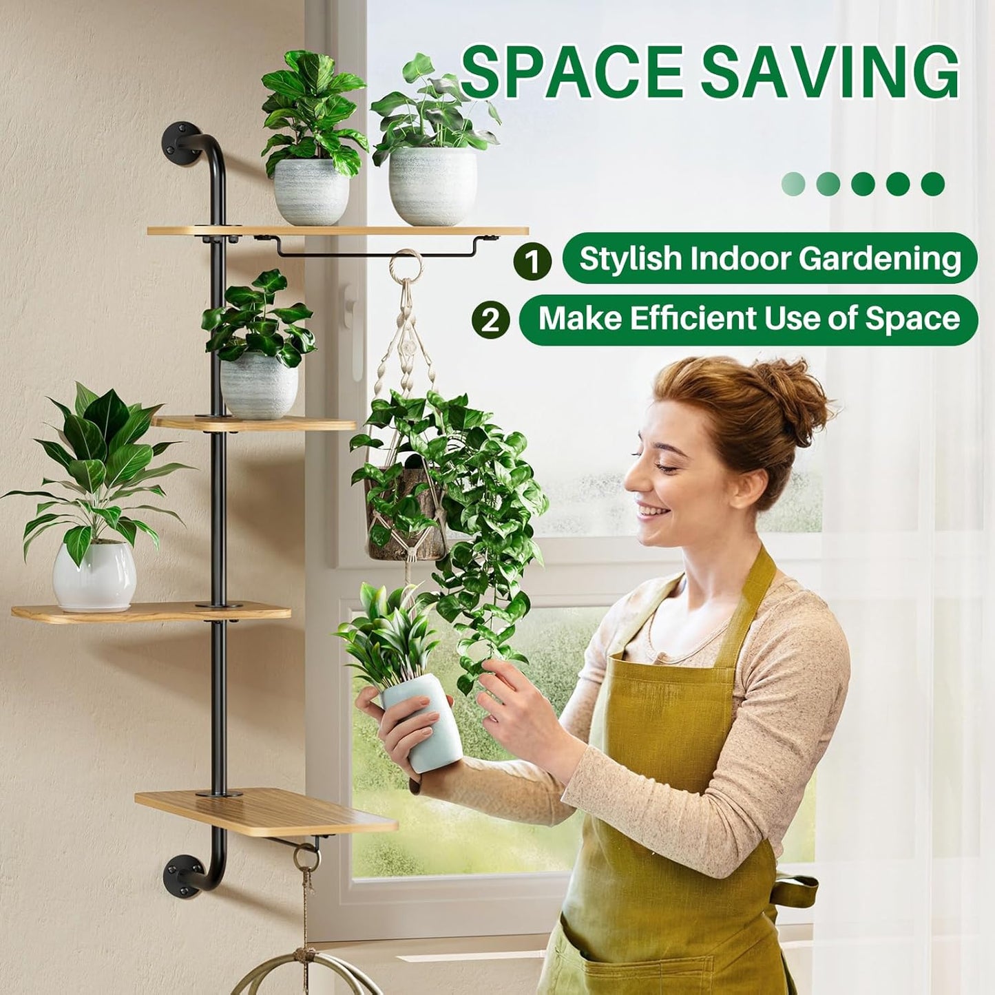 DELLAN Rotating Window Plant Shelves, 4-Tier Plant Shelf for Window, Wall Mounted Indoor Hanging Plants Shelf, Windows Sill Plant Shelf Wall Mounted