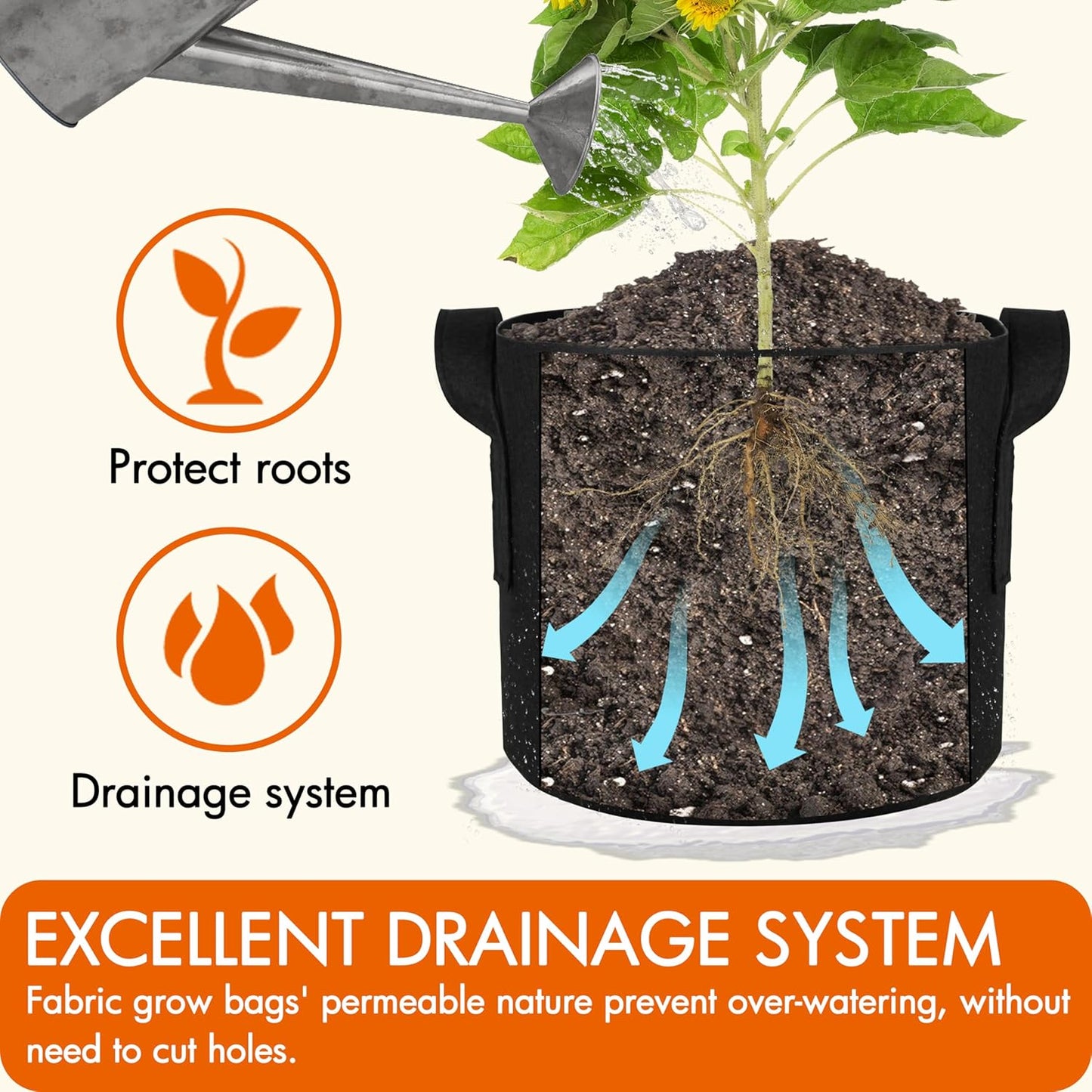 Gardzen 10-Pack 3 Gallons Grow Bags, Aeration Fabric Pots with Handles, Heavy Duty Cloth Pots for Plants