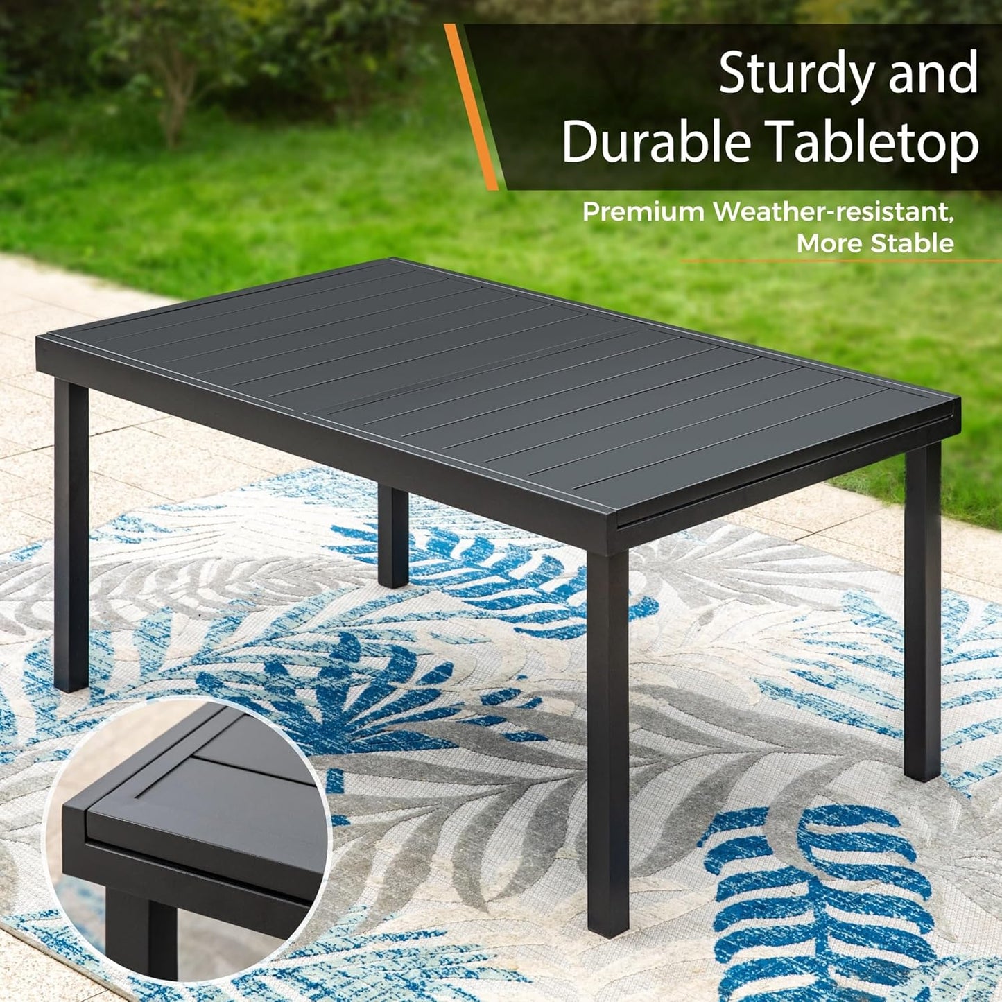 Expandable Outdoor Patio Dining Table, Adjustable 61"/83" x 37" Rectangular Large Surface 6-8 Person Metal Table for Garden, Backyard and Porch