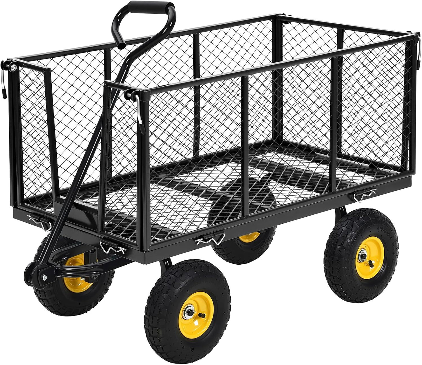 Heavy Duty Steel Garden Cart, 1100LBS Pullable Metal Garden Wagon with 10" Wheels, 180° Rotating Handle and Removable Sides for Outdoor, Farm, Yard, Beach ﻿