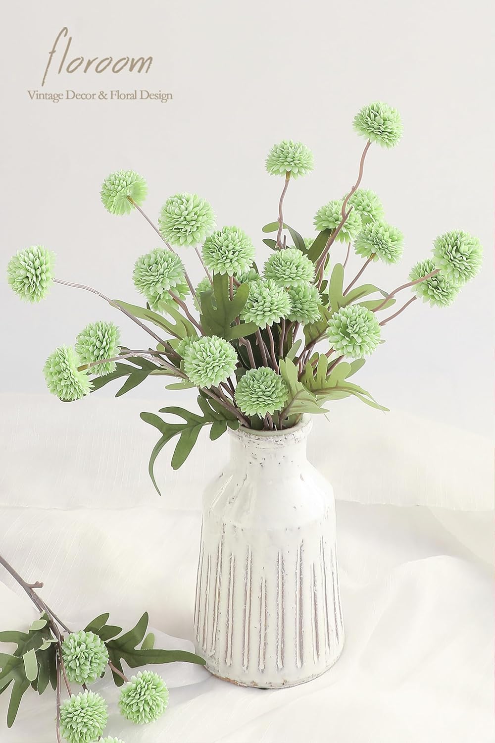 Floroom 5pcs Elf Green Faux Silk Mums Artificial Flowers, Bulk Fake Small Mini Chrysanthemums with Stems for DIY Sage Green Wedding Centerpieces Floral Arrangements Vase Fillers Home Decorations