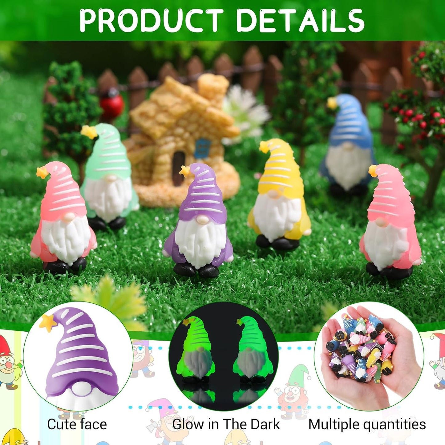 12 Pcs Luminous Mini Gnomes Figurines Fairy Glow in Dark Garden Miniature Gnome Figurines Decor Funny Poses Garden Yard Home Patio Lawn Backyard Hide See DIY Craft