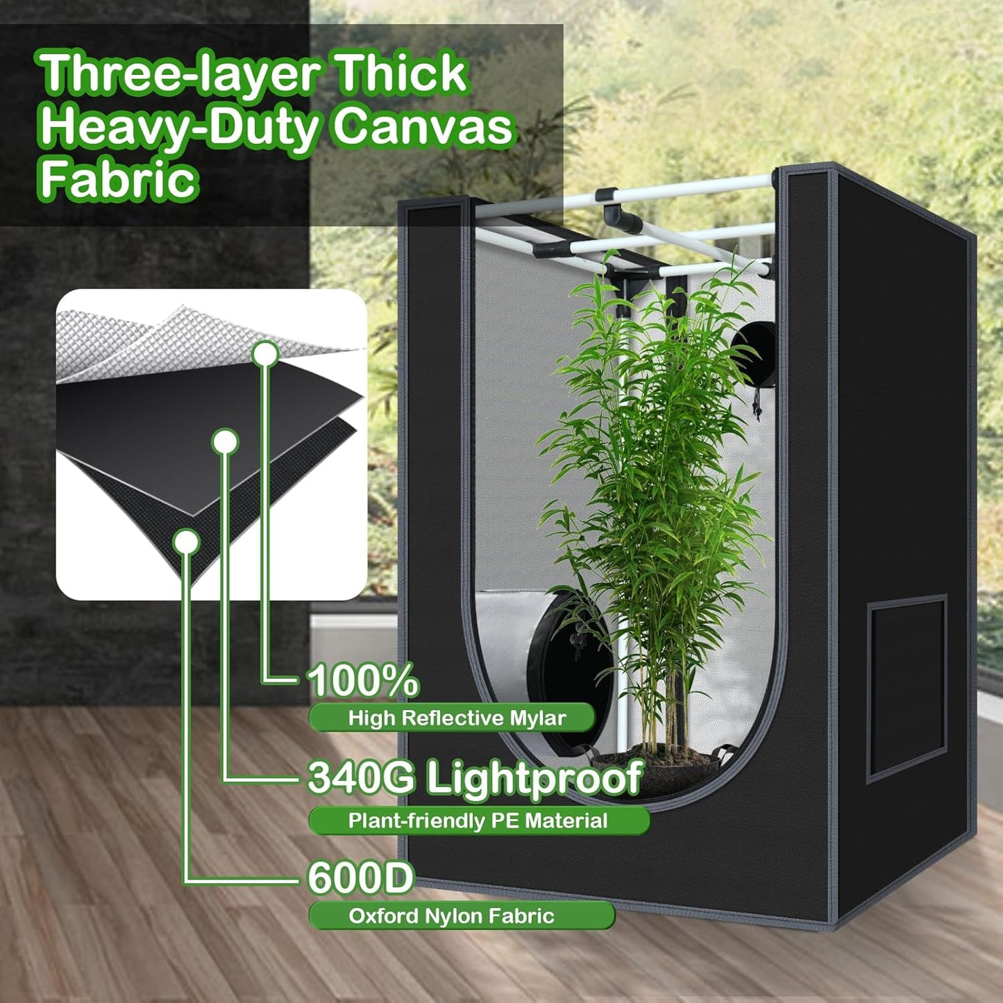 2x2 Grow Tent 24"x24"x36" Grow Tents 600D Mylar Hydroponic Indoor Plants Growing Tent with Floor Tray Grow Room