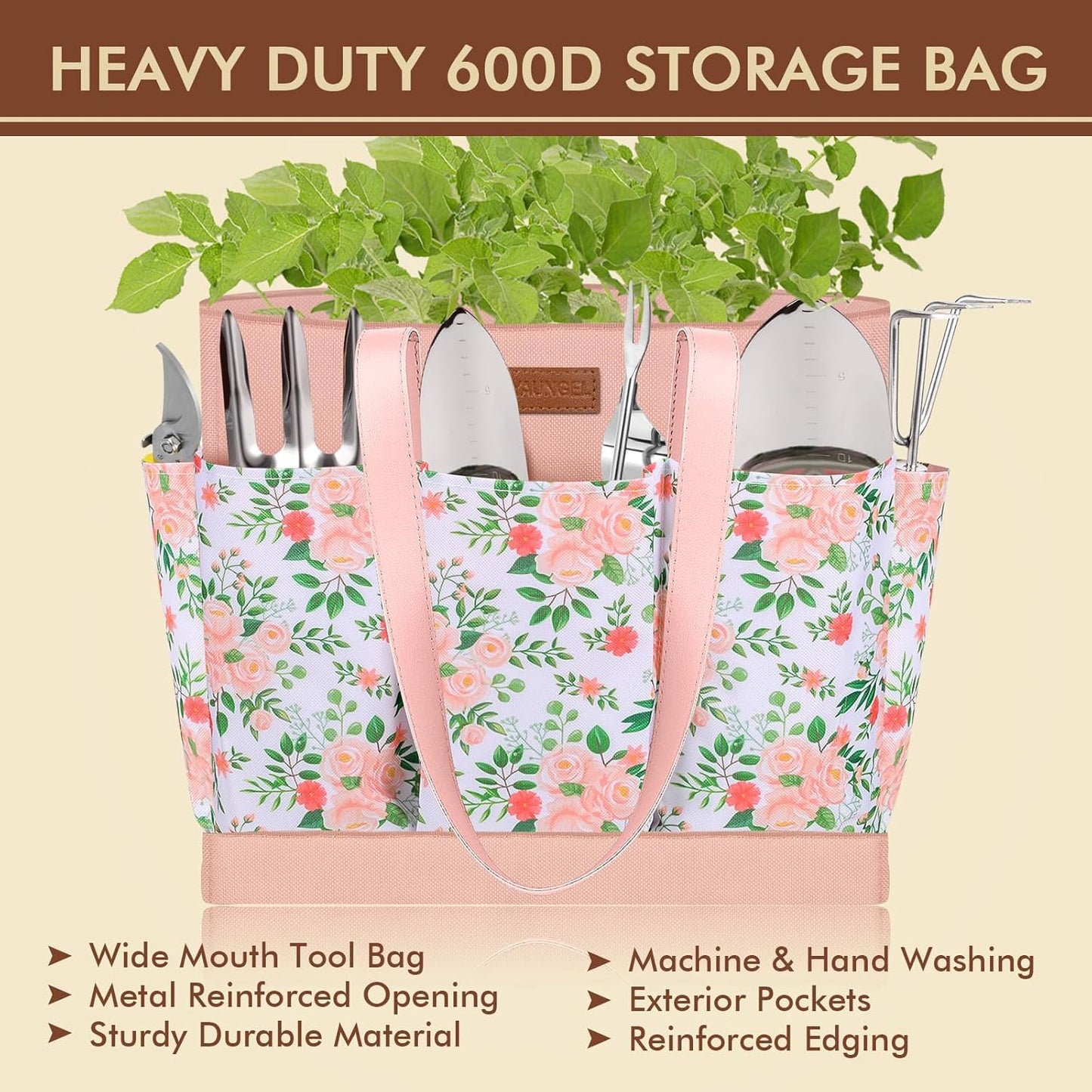 Gardening Tools - YAUNGEL 10 Pcs Garden Tool Set, Heavy Duty Stainless Steel Gardening Supplies Hand Tools with Wooden Handle, Storage Tote Bag, Ideal Gardening Gifts for Women and Men, Pink