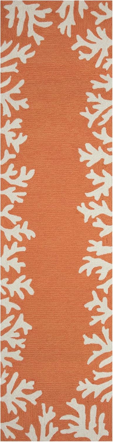 Liora Manne CAPRI Indoor/Outdoor Handmade Synthetic Blend Durable Area Rug - Traditional Border Coastal Beach Accent (Coral Border Coral) (2' x 8')