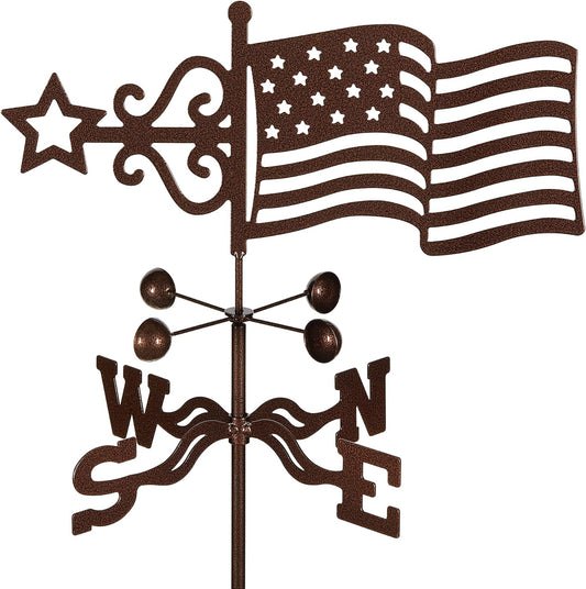 EZ Vane Steel USA Flag Weathervane 21” Height, Includes Metal Roof Mount, Wind Cups & Brackets | Hand-Crafted and Family-Owned, Made in The USA with Triple Powder Coating, Limited