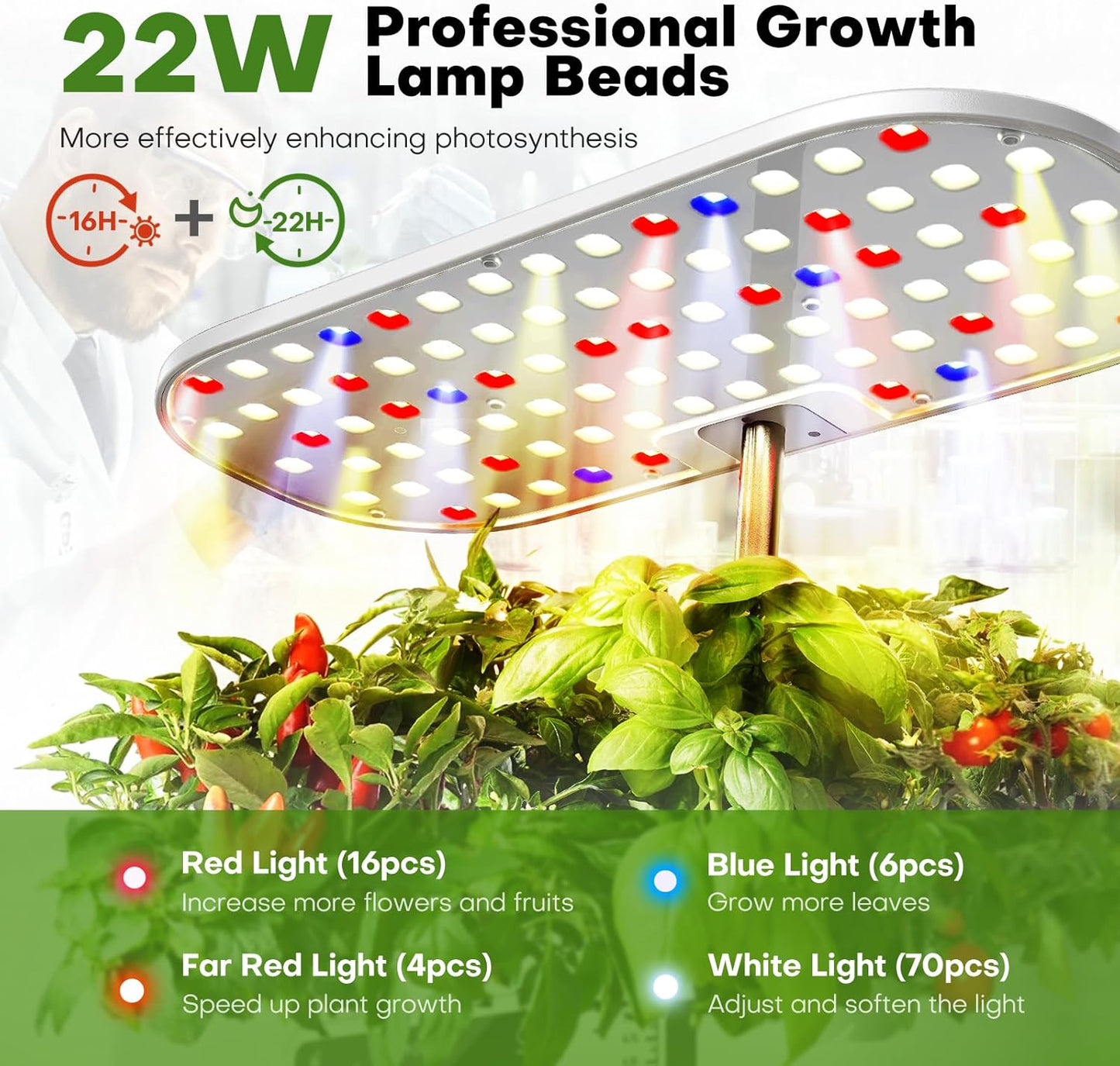 Ahopegarden Hydroponics Growing System Kit Indoor Herb Garden with Grow Light 12 Pods, with LCD Touch Panel Hydroponic Planter, Planting Height Up to 17", Grower Harvest Fresh Veggie Lettuce, White