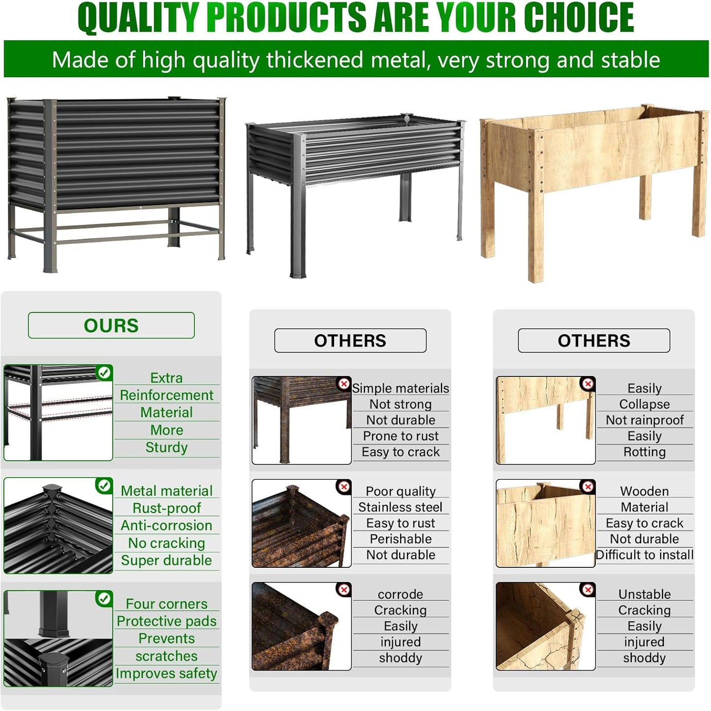Doniks Raised Garden Bed with Legs, 48×24×37in Large Outdoor Metal Galvanized Garden Planting Box,900lb Capacity for Vegetables Lawn Green Flowers, Fruits, Terrace