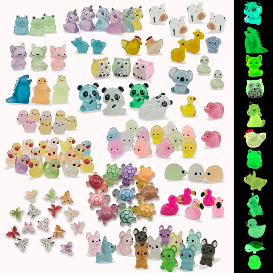 120 Pcs Luminous Mini Resin Animals Tiny Resin Figurines Glow in The Dark Tiny Ducks for Fairy Garden, Miniature Accessories, Crafts, and Decor