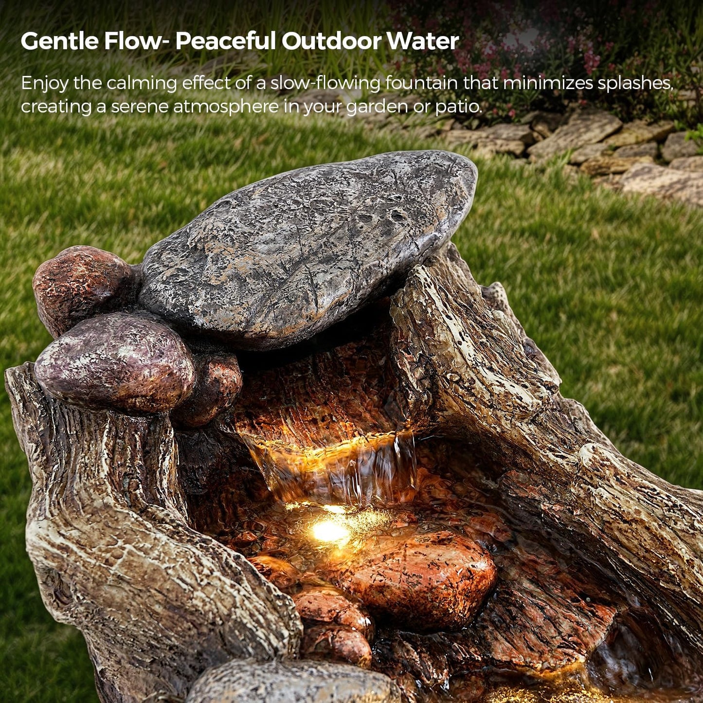 60" Long Cascading Outdoor Rock Water Fountain, 5-Tier Tranquil River Waterfall, Realistic Rock Design, Serene Flowing Water Sound for Outdoor Garden, Patio, Landscaping, Home Decor