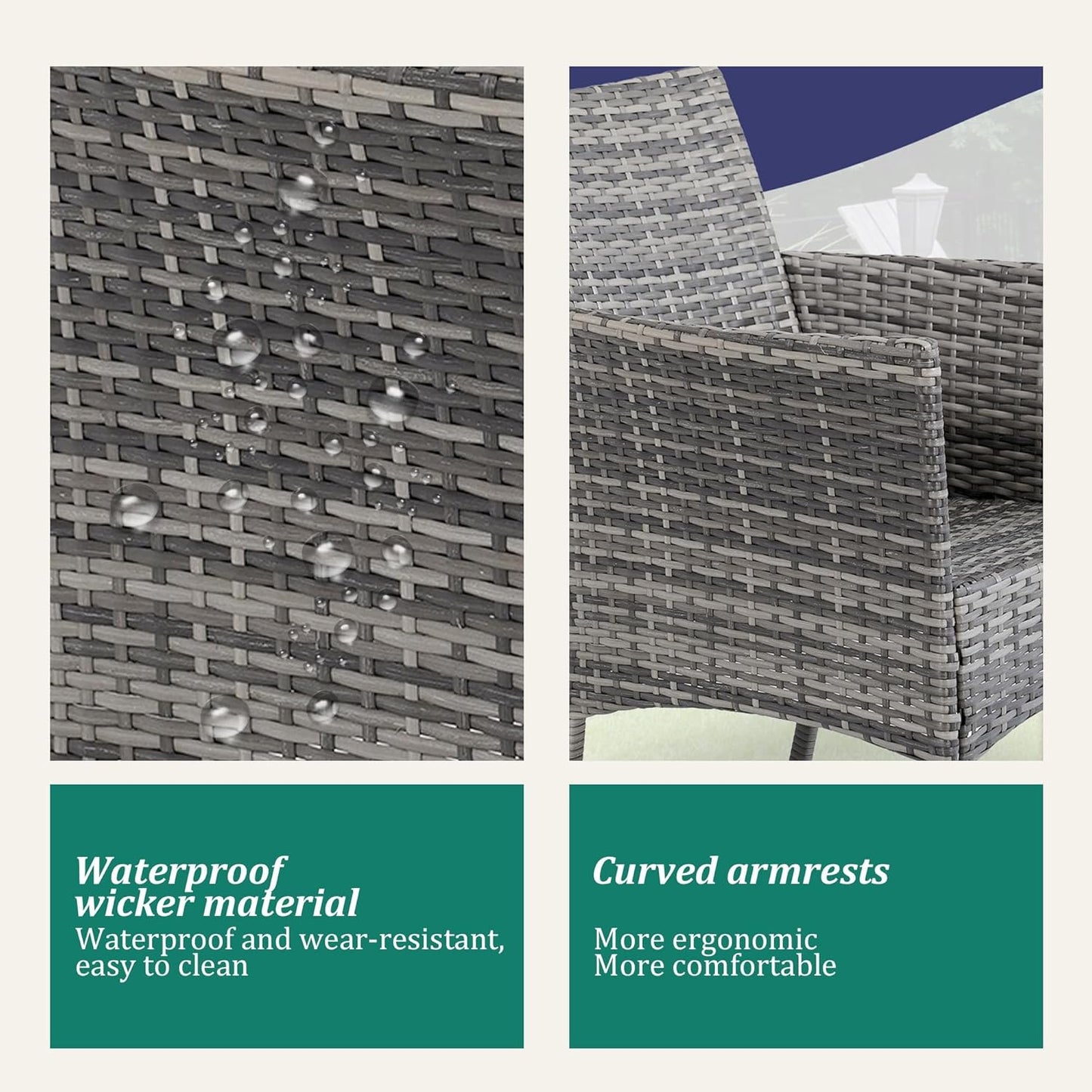 3 Piece Patio Furniture Set - Outdoor Conversation Sets with Coffee Table, Rattan Chair Set for Garden/Poolside, Beige/Brown