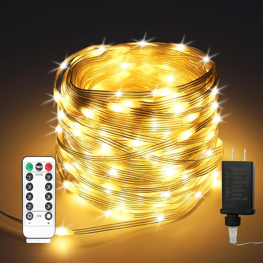 300 LED Fairy Lights Plug in - 100ft Waterproof Twinkle Lights for Bedroom, Outdoor & Indoor, 8 Modes Timer String Lights with Adapter - Warm White LED Fairy Lights for Garden, Christmas Decor