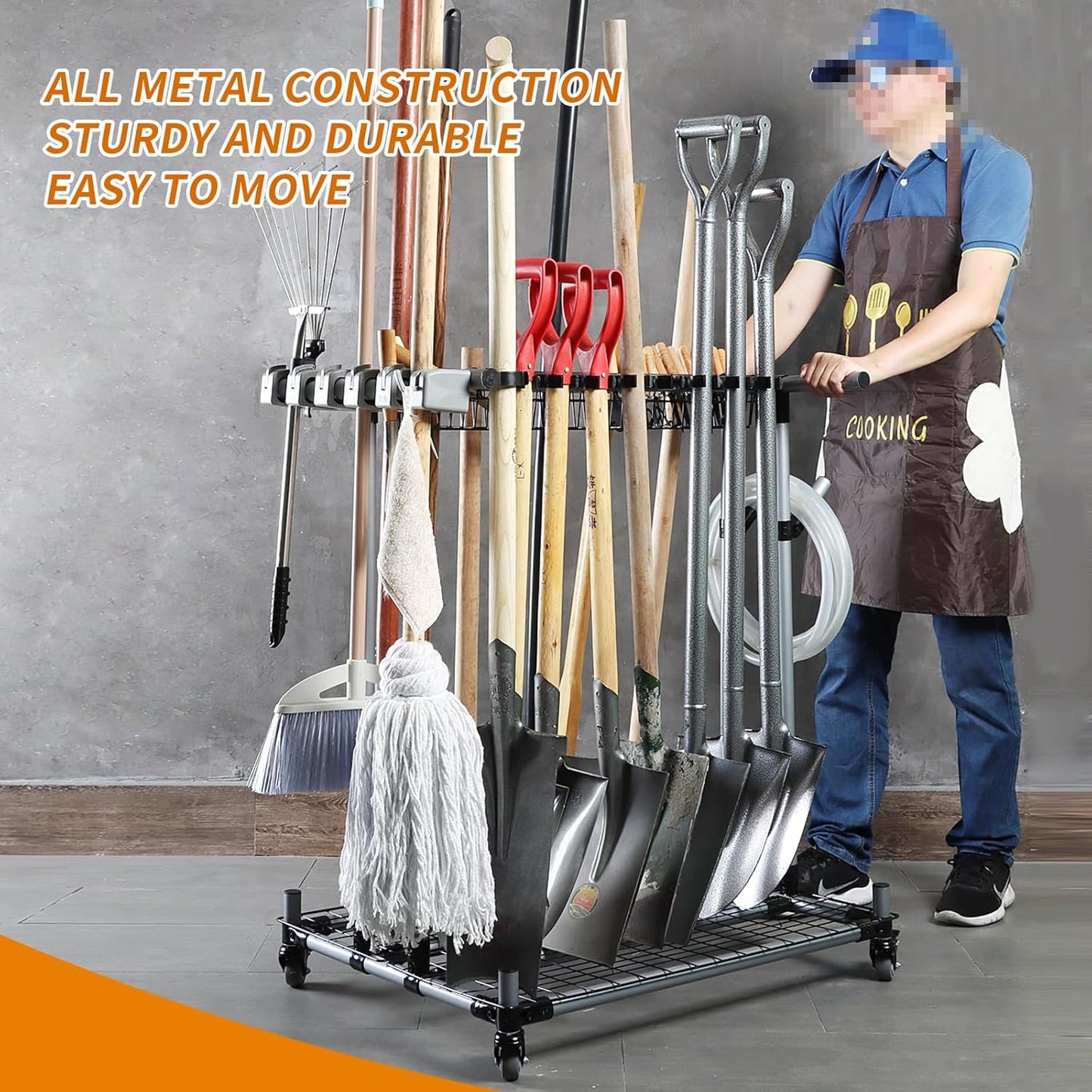Heavy duty garden tool organizer garage storage holder storage large long farming tools lawn tool metal rack shovel and rake organizer