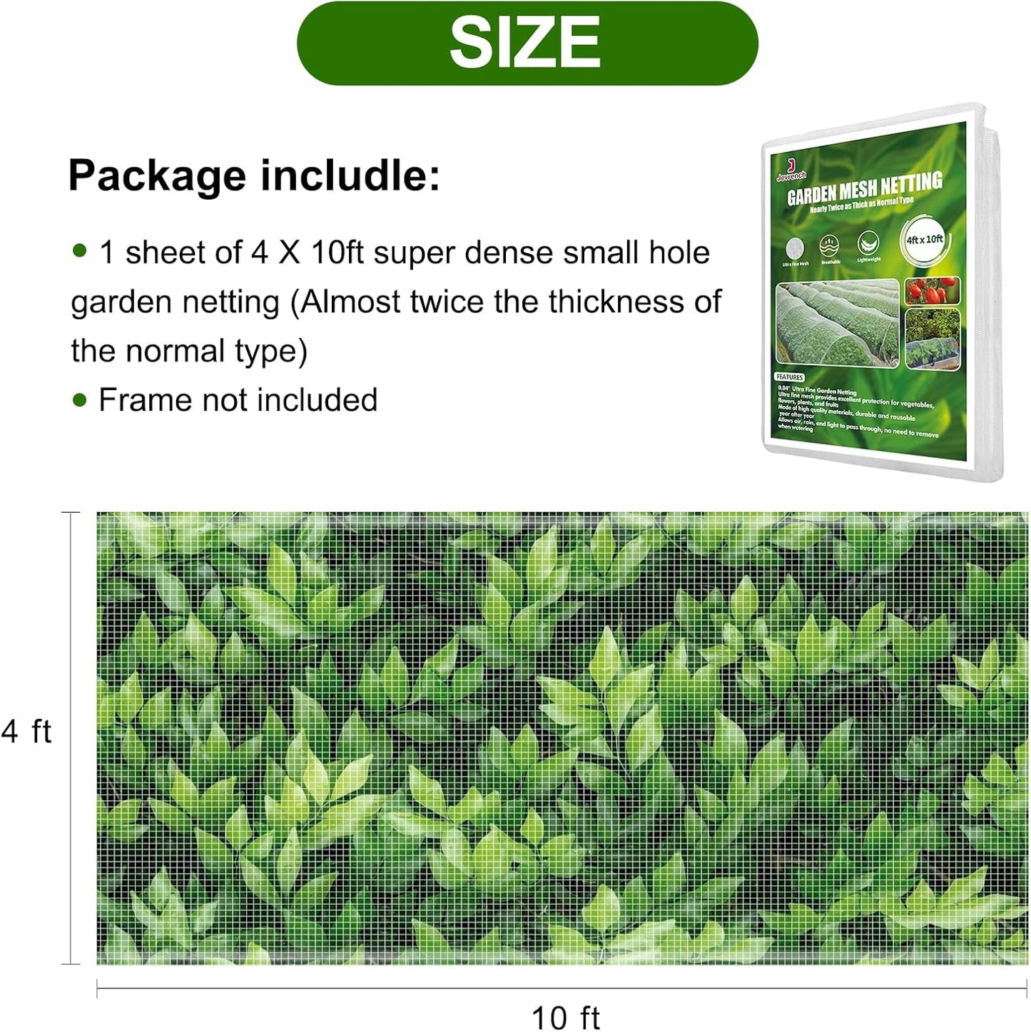 Garden Netting, Jevrench Durable Ultra Fine Garden Netting, Garden Plant Cover Row Cover Makes Plants, Vegetables, Fruits, and Flowers Grow Better (4ft x 10ft)