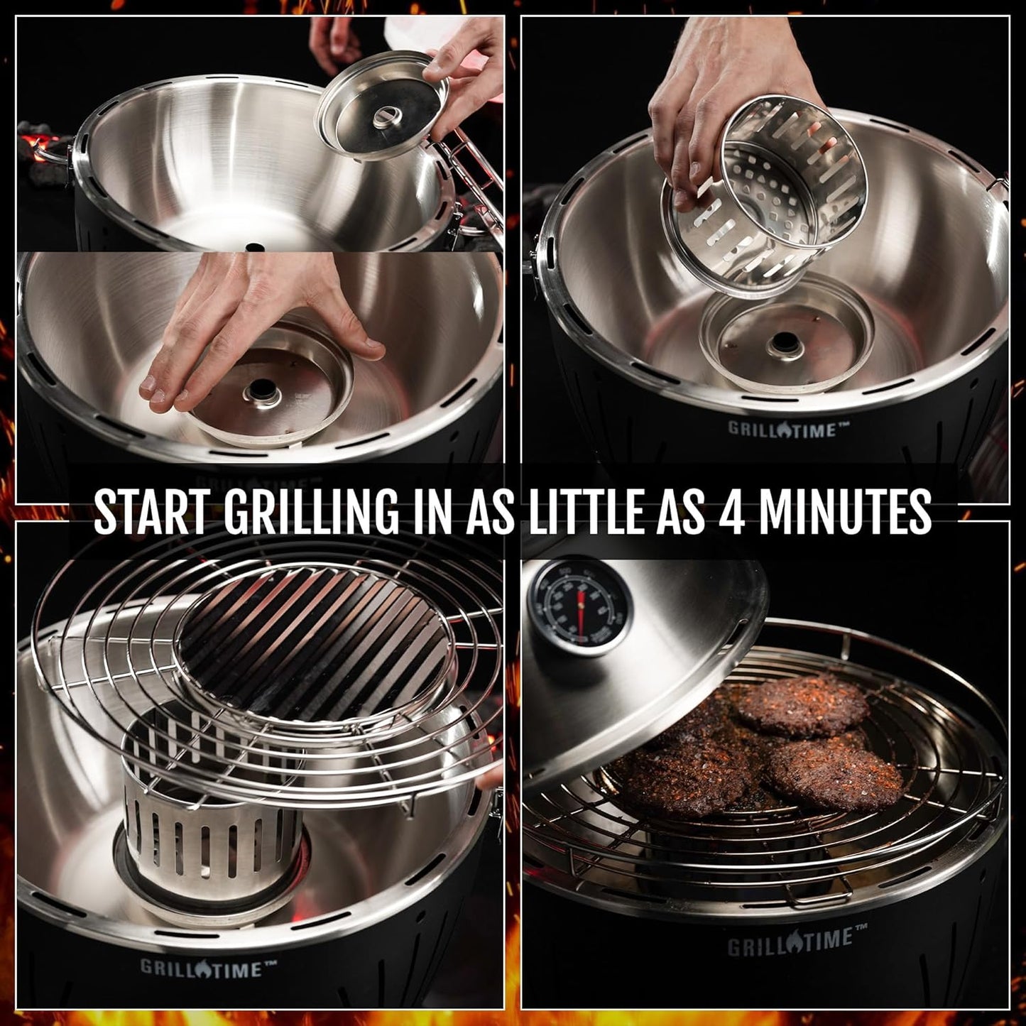 GrillTime Tailgater GT Hood Combo 13 Inch - Portable Charcoal Grill with Hood, Small Tabletop Grill for Tailgate Parties, Camping, Beach BBQ, Blue