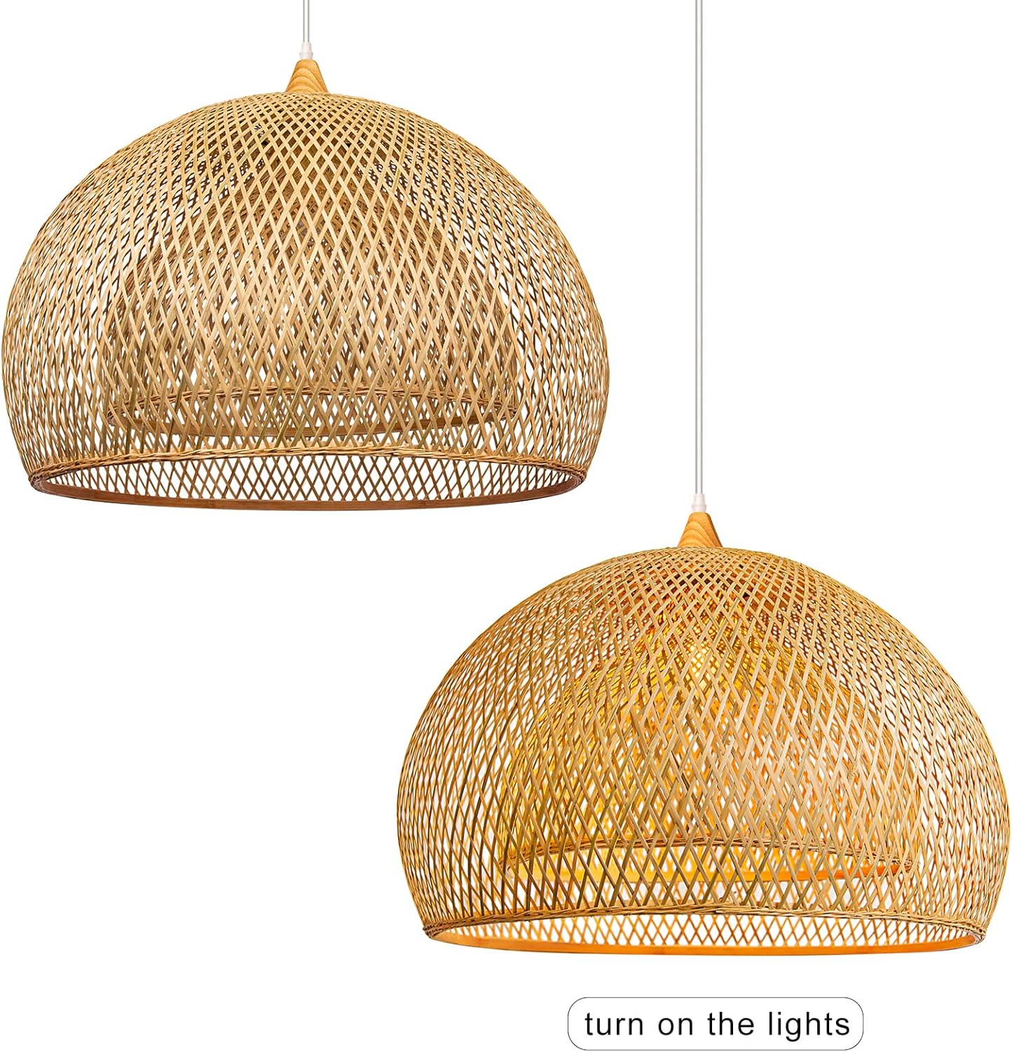 Arturesthome Bamboo Pendant Light for Kitchen Island, 17.6" Wicker Chandelier Lighting, Handmade Woven Hanging Ceiling Light Lampshade for Living Room Bedroom