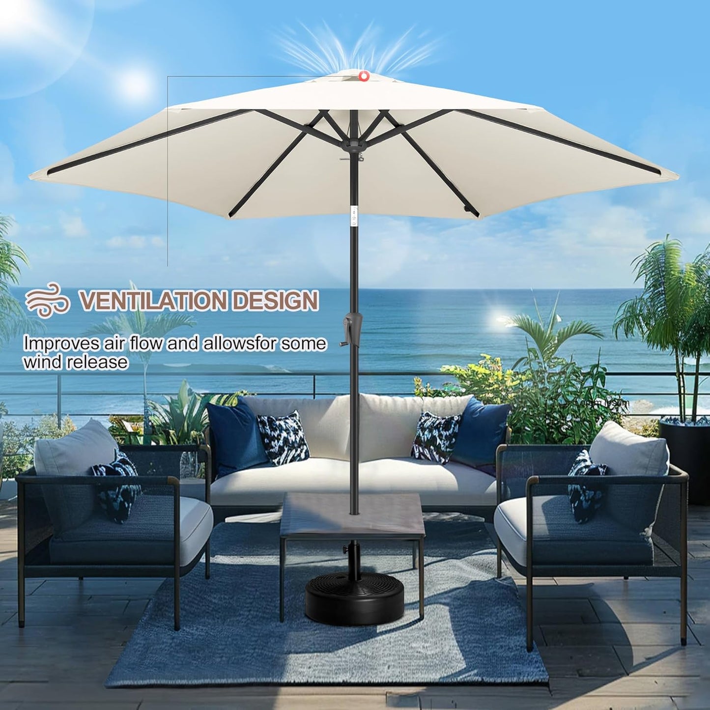FLAME&SHADE 10ft Patio Umbrella - Outdoor Umbrella with 6 Sturdy Ribs, Push Button Tilt and Crank, UV Protection Table Market Umbrella for Pool, Porch，Garden, Deck, Backyard (Ivory)