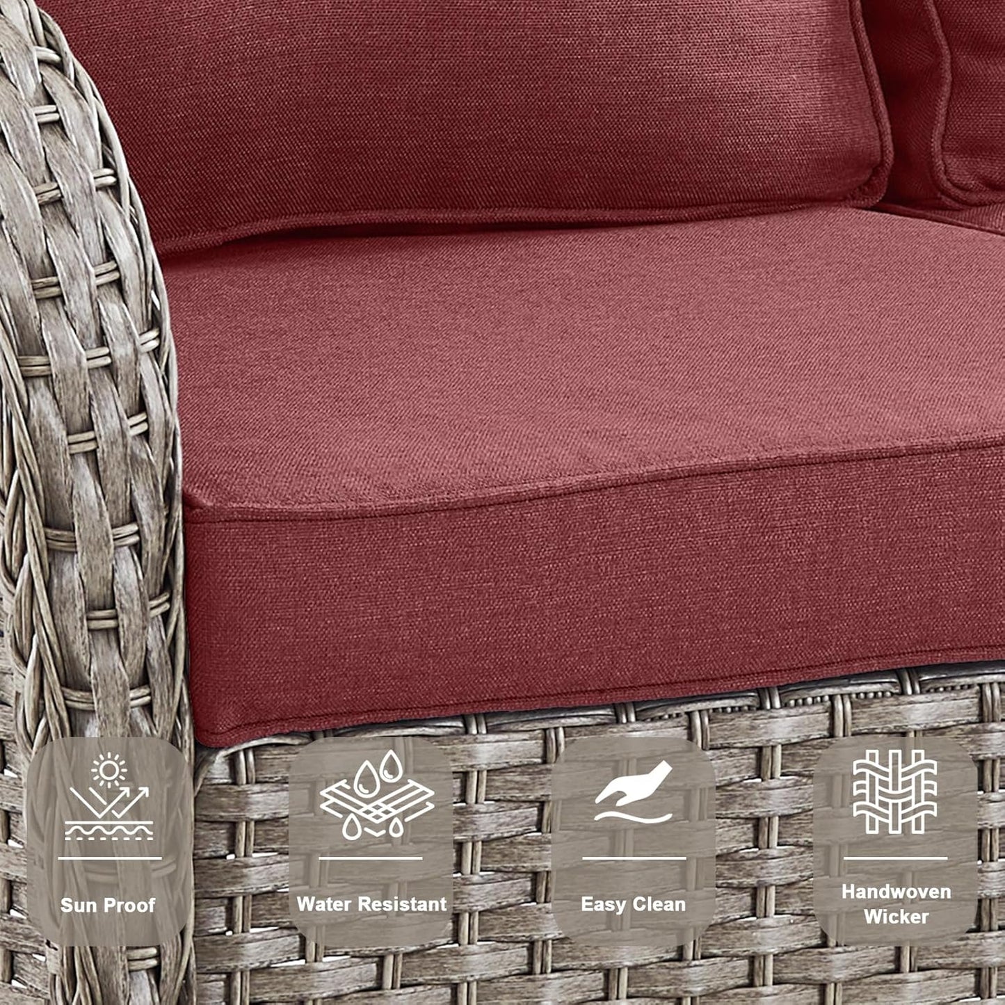 6 Pieces Wicker Patio Conversation Sets with Outdoor Swivel Rocker Chairs and Loveseat Glider Chair, All-Weather Rattan Furniture Set for Patio Deck Backyard Sunroom