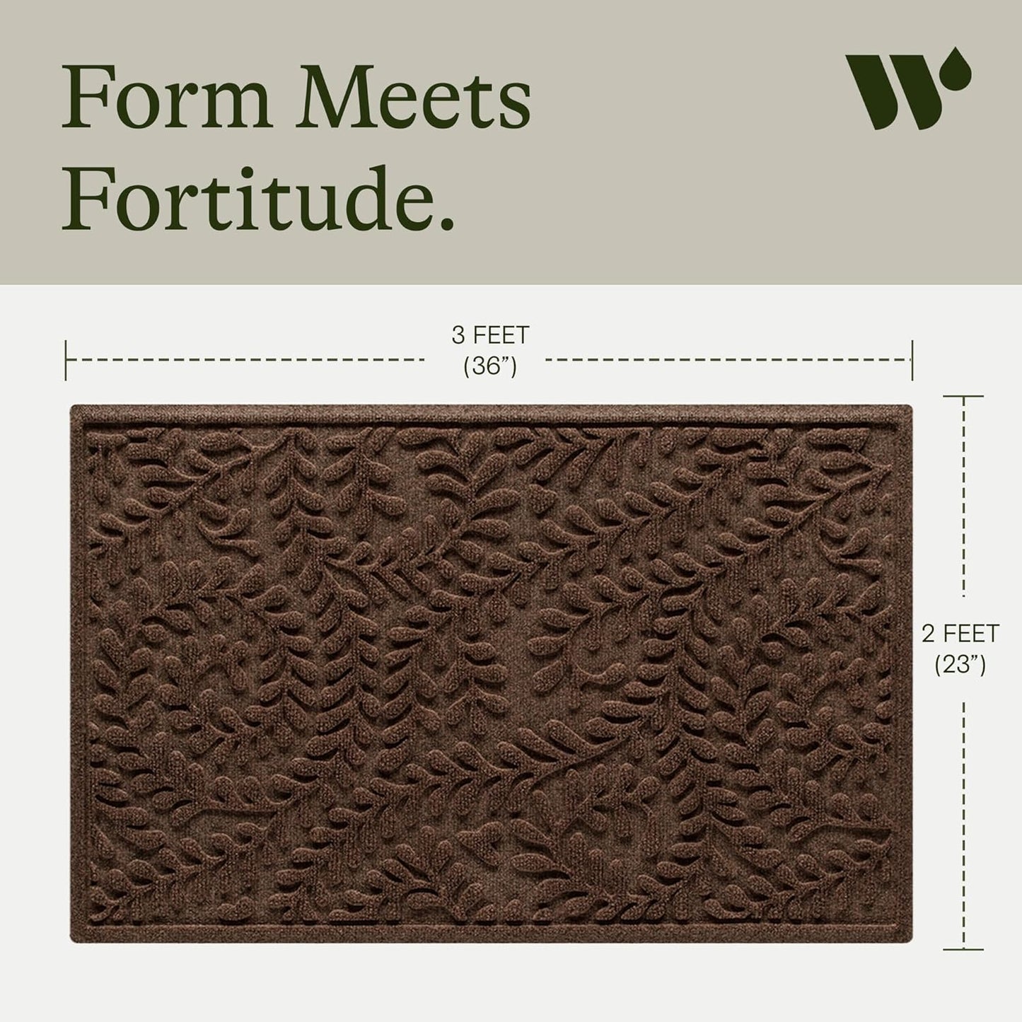 WaterHog Indoor/Outdoor Door Mat, 2' x 3', Made in USA, Durable & Skid-Resistant Front Door Rug, Decorative, Water-Trapping & Heavy-Duty Entryway Mat for Your Home, Boxwood Collection, Dark Brown