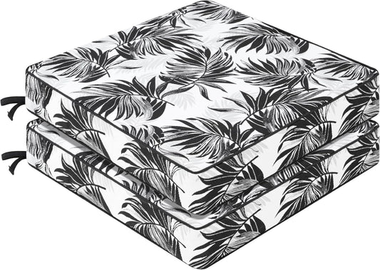 Favoyard Outdoor Chair Cushion 22 x 22 x 3 In Waterproof Pattern Fade Resistant Cushions for Patio Furniture with Removable Cover Attach Straps 28D Foam Insert Cushions Pads for Seat Sofa Couch 2 Pack