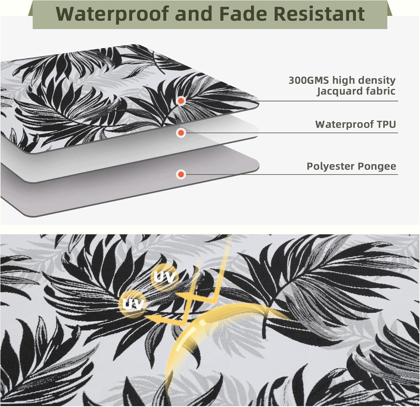 Favoyard Outdoor Seat Cushion 19 x 19 x 3 in Waterproof Pattern Fade Resistant Cover Removable Patio Furniture Cushions Deep Seat & Back Cushion Set with Adjustable Straps for Patio Chair Sofa Couch