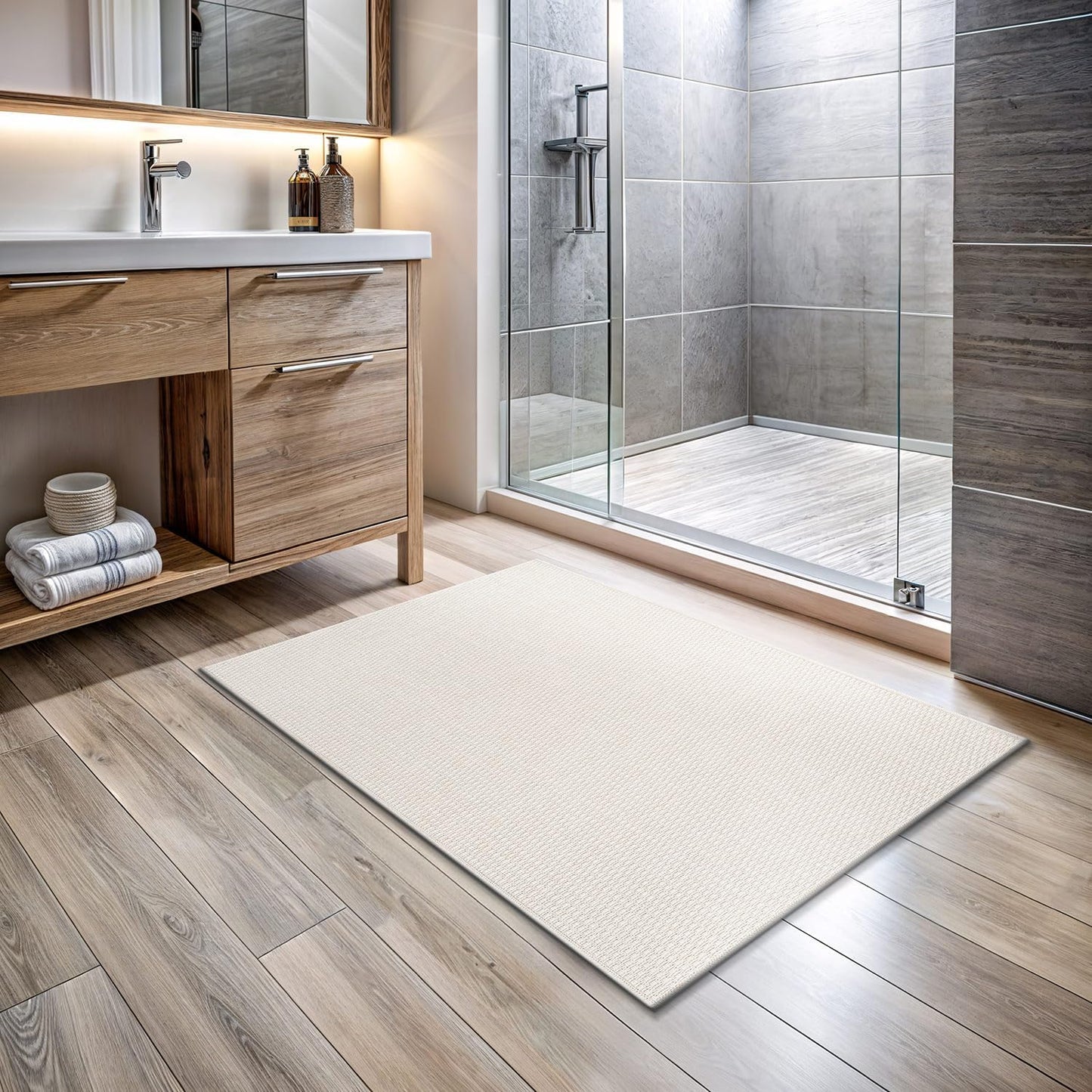 Easy Jute Door Mat 2x3 Indoor Outdoor Natural Rugs Solid Fiber Rug Woven Area Rug Boho Easy Clean Inside Carpet for Living Room Bedroom Dining Room Hallway or Outdoor Patio Porch (2 X 3 Bone)