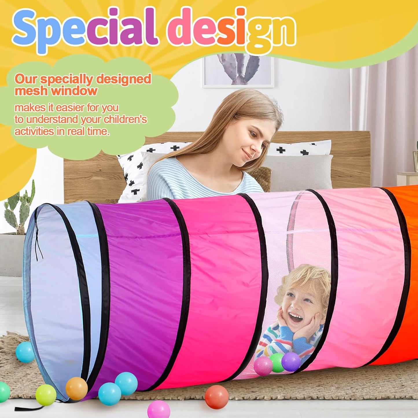 27.6 Inch Large Play Tunnel for Kids Pop Up Play Tunnel Tent Colorful Crawl Tunnel for Toddlers Babies Children or Dogs, Collapsible Gift for Boy Girl Tunnel Toys Indoor Outdoor(1 Pcs)