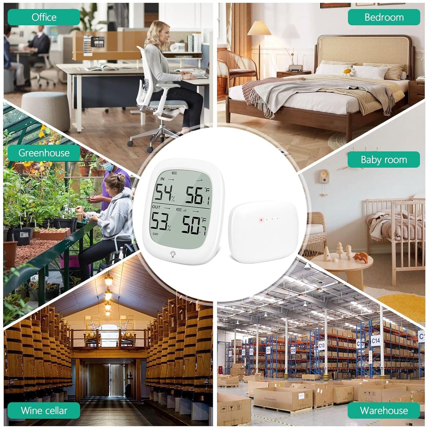 Indoor Outdoor Thermometer Wireless, Outside Digital Thermometer Humidity with IP66 Waterproof Sensor, LCD Backlight, Max/Min Trend, Wireless Humidity Gauge for Home Room Greenhouse,Patio