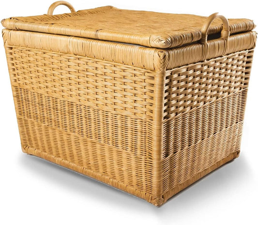 The Basket Lady Lift-Off Lid Wicker Storage Basket, Large, 24.5 in L x 18 in W x 17.5 in H, Sandstone