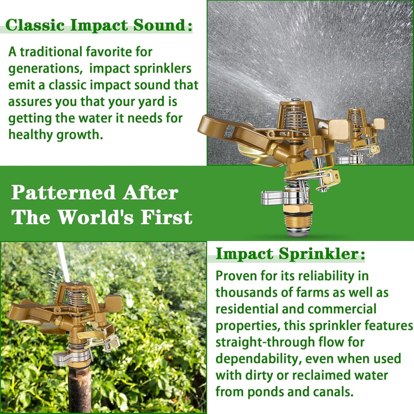 Ferraycle 24 Pieces 1/2 Inch Brass Impact Sprinkler Head with Nozzles Heavy Duty Adjustable 0-360 Degrees Impulse Sprinkler Head Lawn Watering for Yard Irrigation