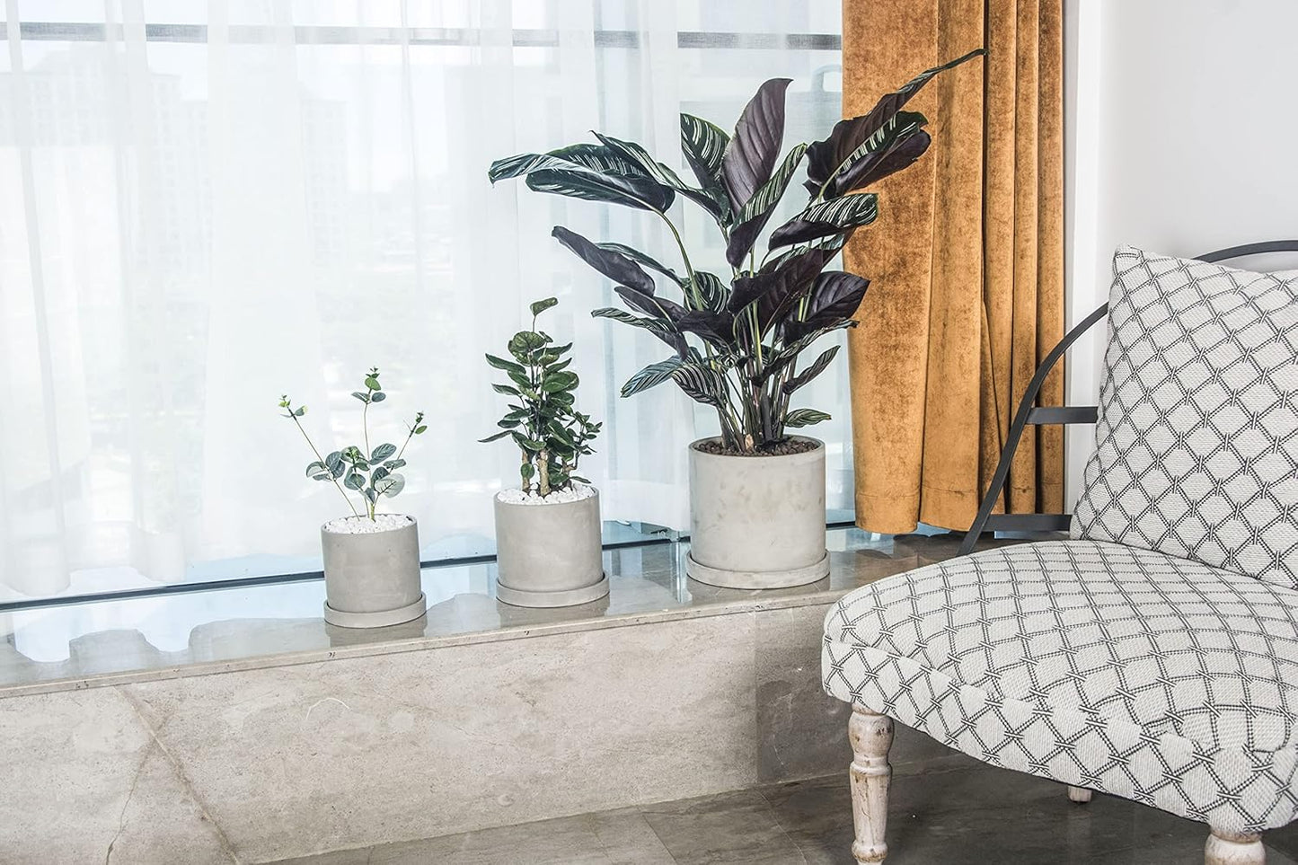 Ekirlin 6 Inch Flower Plant Pot Indoor - Grey Cement Garden Planter Concrete Planter with Drain Hole Saucer, Modern Succulents Containers for Home Decor, Office & Outdoor