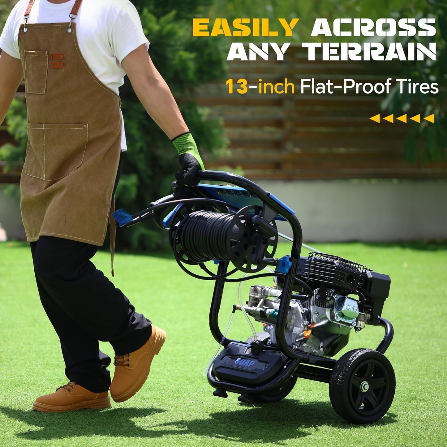 Gas Pressure Washer 3600 PSI 2.3 GPM, 212CC Power Washer with 5 Quick-Connect Nozzles, 30FT Hose & Reel, Aluminum Axial Pump, Heavy-Duty Pressure Cleaner for Driveways, Cars, Fences, Home Use