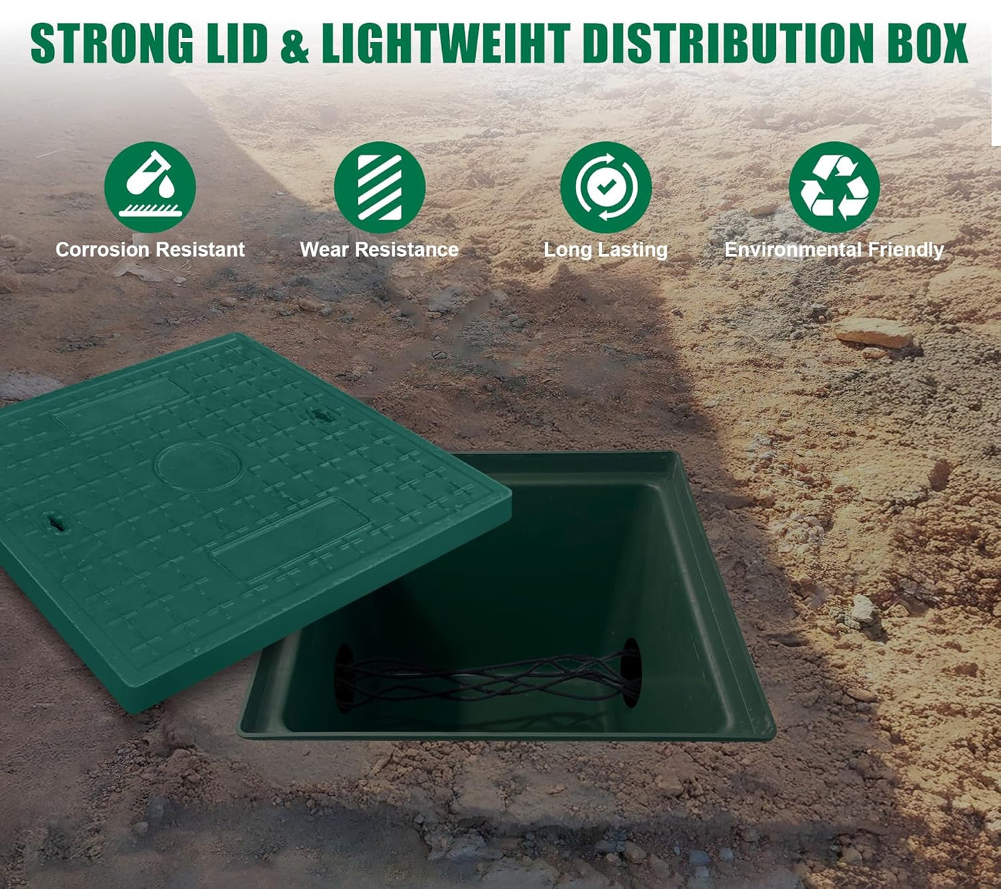 24x24x24in Underground Splice Boxes W/FRP Inspection Cover Large Enclosure Box Bucket Polyethylene Distribution Pull Access Electrical Junction Drillable Tapered Wiring Box for Cable
