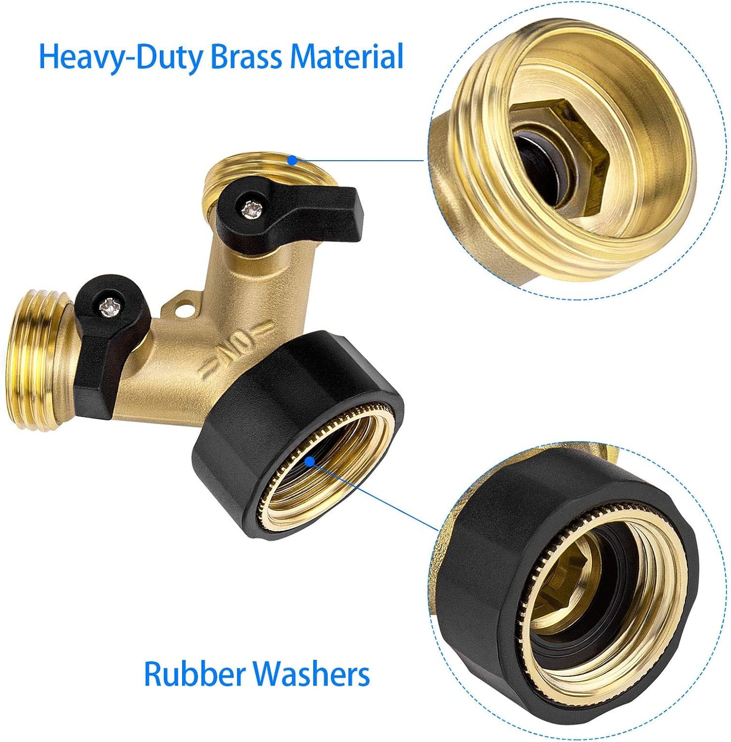 3 Pack Hose Splitter, Heavy Duty Garden Hose Splitter 2 Way Y Valve Hose Connector Splitter Solid Brass Garden Hose Adapter With Extra 12 Rubber Washers, Fit For All Standard Faucet And Garden Hose