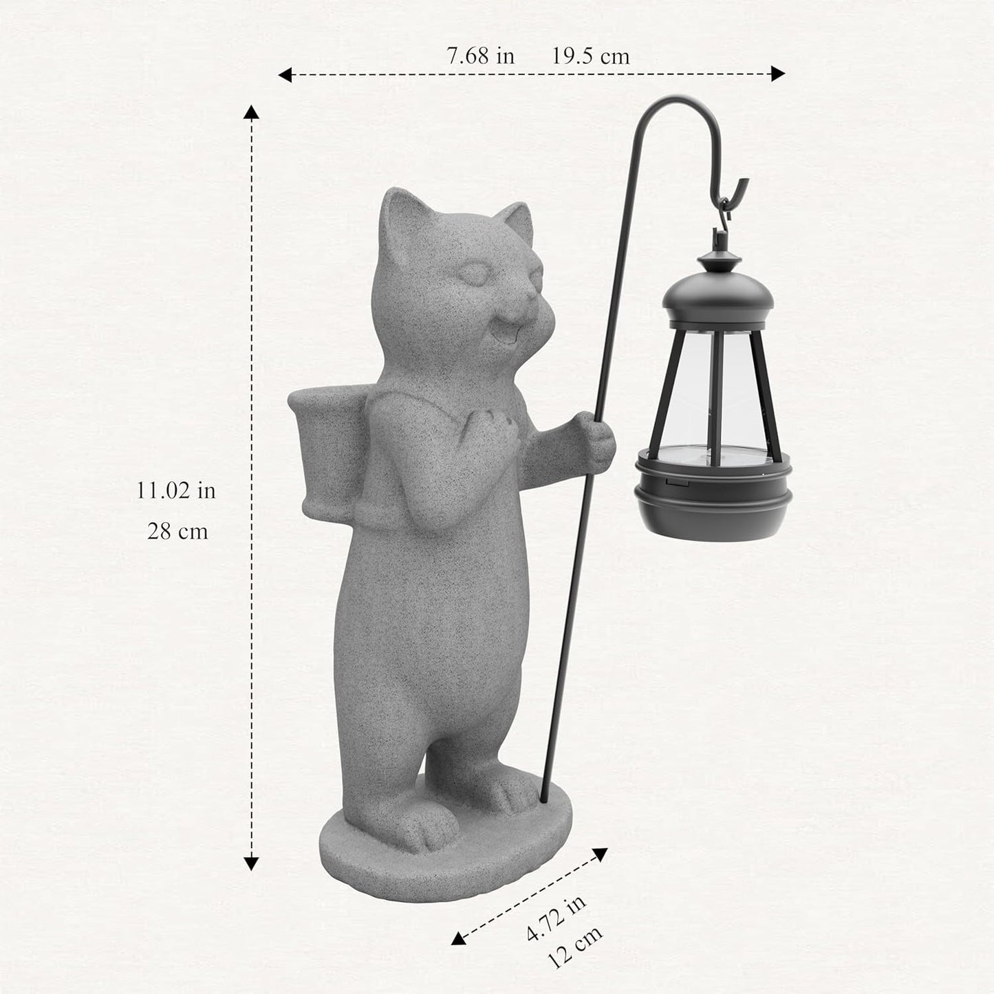 Garden Decoration, Figurine, Lawn Statue, Sculpture Ornament, Animal Figurine - Cat Resin Statue with Lantern (Basket)