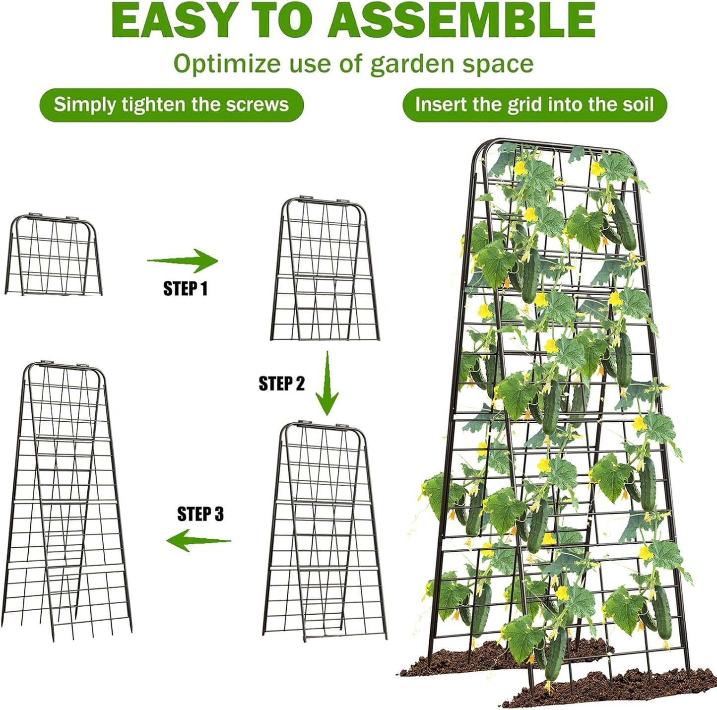 Heavy Duty 50"x17" Adjustable A-Frame Trellis for Climbing Plants – Rust-Proof Metal Garden Trellis with Dense Grid Design, Perfect for Raised Beds, Tomatoes, Cucumbers & Outdoor Vines (Black, 2 Pcs)