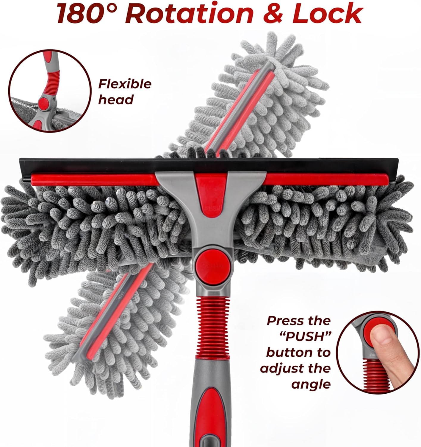 DSV Standard Squeegee Window Cleaner Tool 2-in-1 Window Squeegee for Window Cleaning, 60” Window Cleaning Squeegee Kit with Bendable Head, Window Cleaning Tool With Extension Pole for Home, Car, Glass