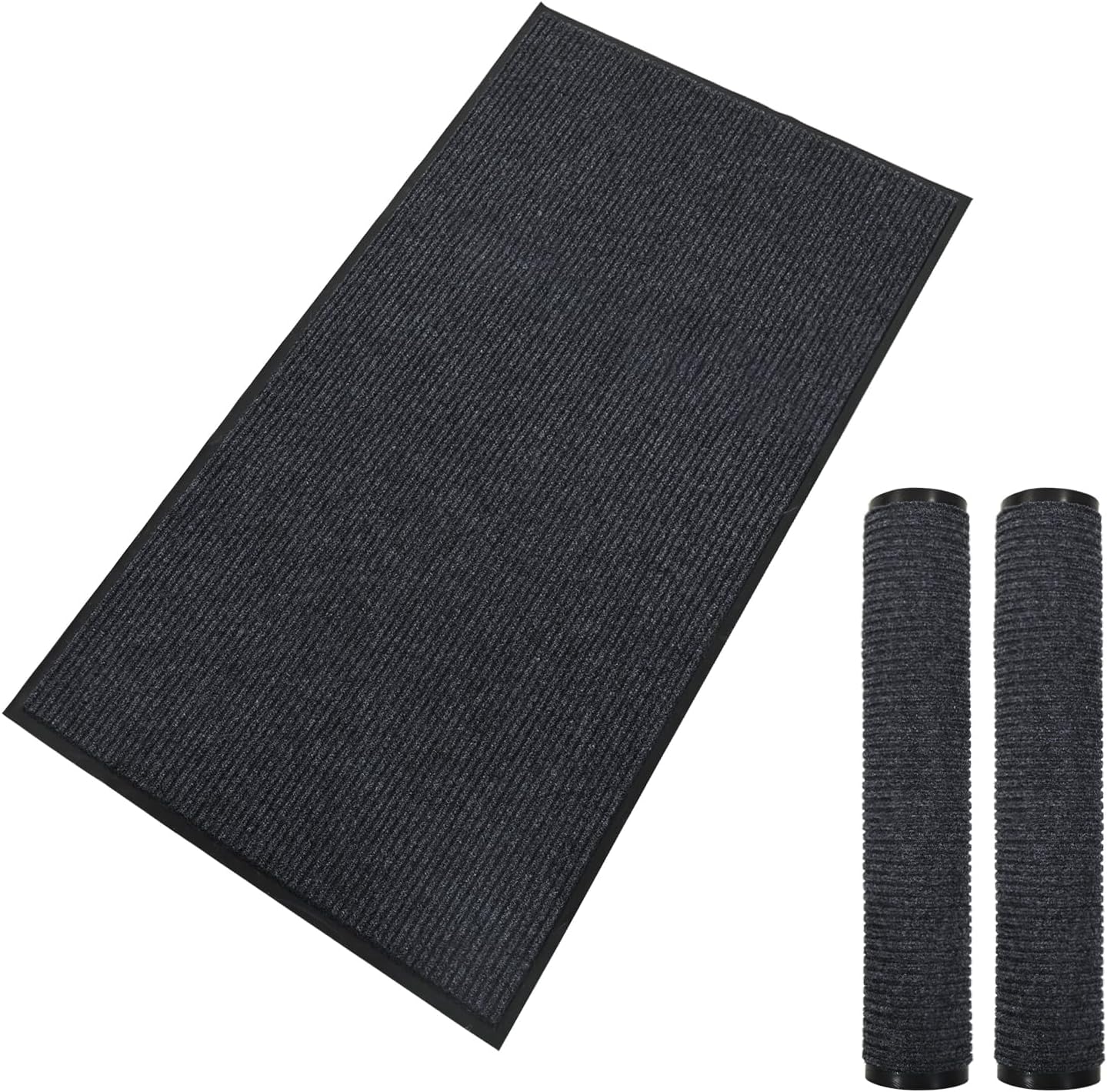 fani 2 PCS Heavy Duty Large Outdoor Indoor Entrance Doormat Grey Waterproof Low Profile Entrance Rug Front Door Mat Patio Anti-Skid Rubber Back, 35x60 inch (Grey)