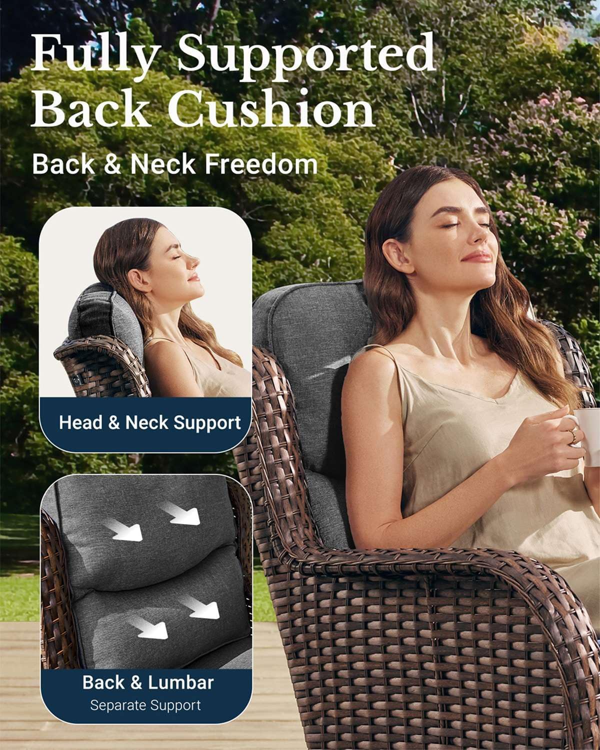 HILLGA Luxury Patio Furniture Set with 6-inch Thick Cushion, Outdoor High Back Swivel Rocker Patio Chairs, 2PCS Wicker Conversation Set for Deck Yard and Poolside, Dark Grey (V2)