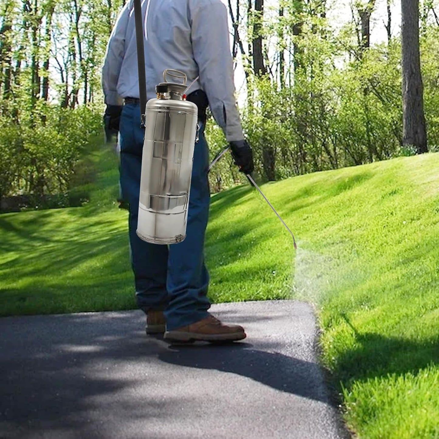 3 Gallon Stainless Steel Sprayer Hand Pump Sprayer with Pressure Gauge Safety Valve Adjustable Nozzle for Gardening Lawn and Cleaning