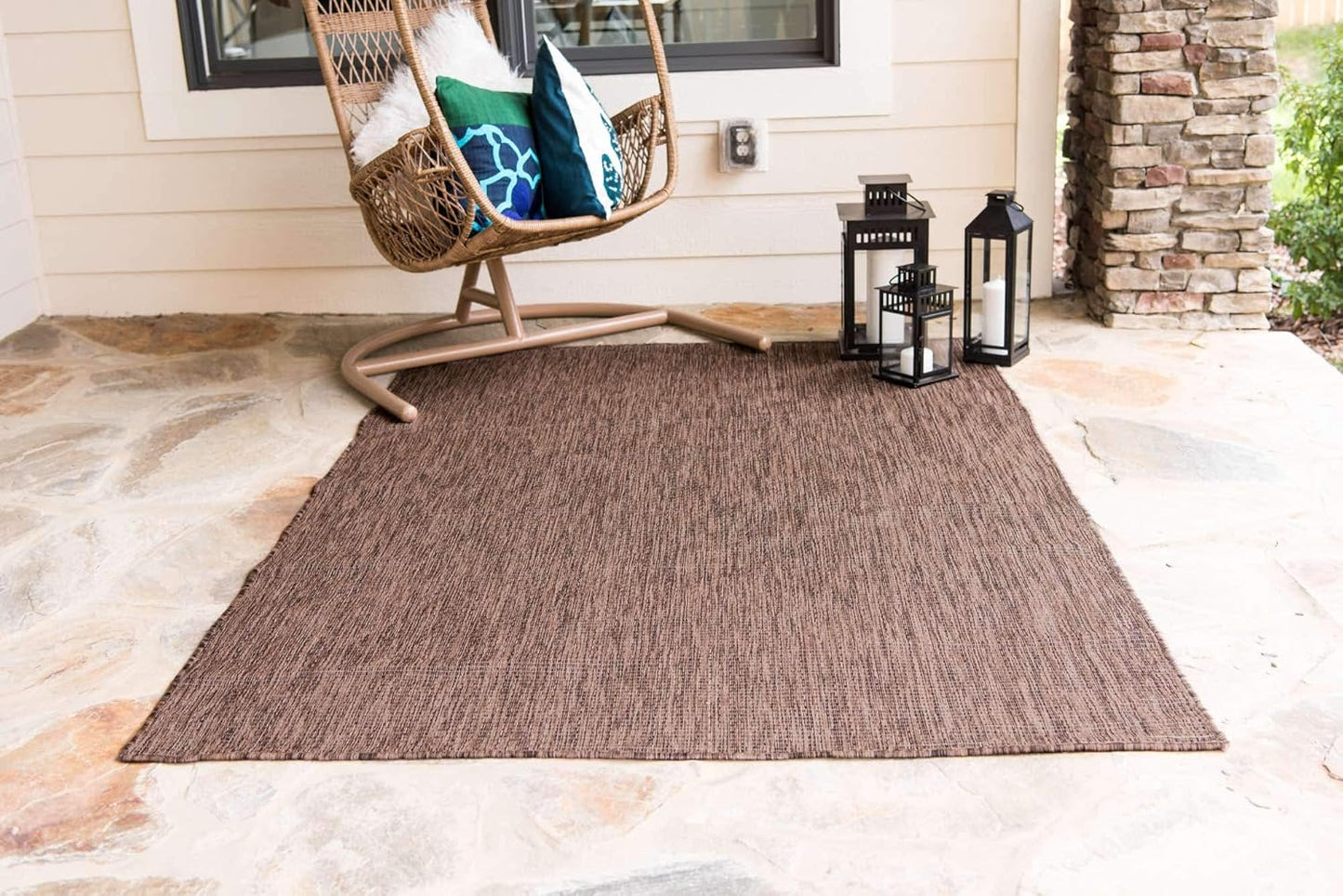 Unique Loom Collection Casual Transitional Solid Heathered Indoor/Outdoor Flatweave Area Rug (9' x 12' Rectangle, Light Brown/Ivory)