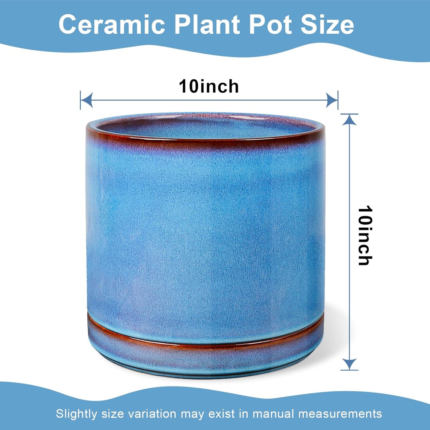 EFISPSS 10 Inch Plant Pot, Ceramic Large Planter for Outdoor Plants, Plant Pots with Drainage Hole and Saucers, Modern Flower Pot for Home Garden Patio Office - Blue