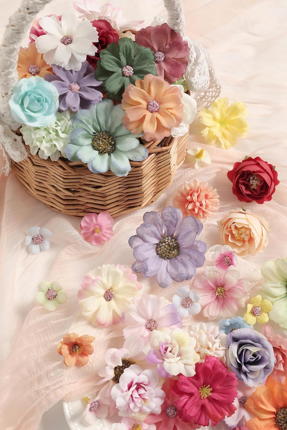 Faux Flower Heads Small Silk Artificial Flower DIY Fake Mini Flowers Rose Daisy Flowers Craft Supplies for Wedding Party Wreath Graduation Season Party Home Decor (125, Multi Color)