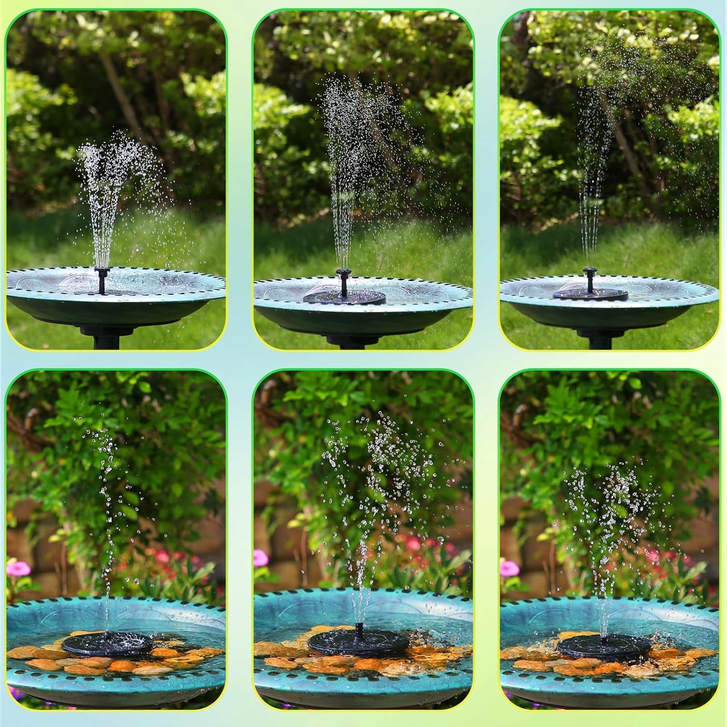 AMZtime Solar Water Fountain, Upgraded Solar Bird Bath Fountains with 6 Nozzles, Free Standing Floating Solar Powered Water Fountain Pump for Bird Bath, Garden, Pond, Pool and Outdoor