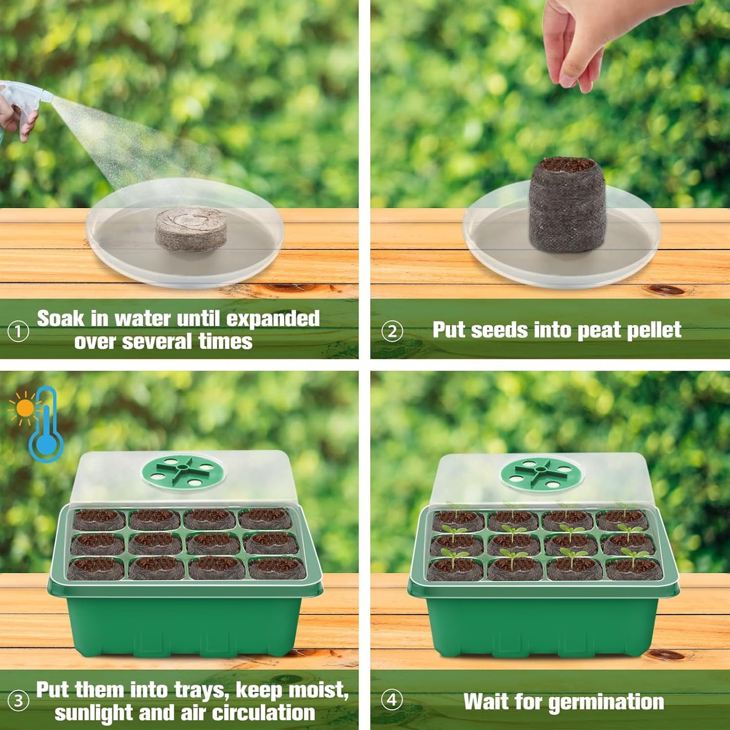 Halatool 8 Pack Seed Starter Tray with 100 PCS Peat Pellets, 96 Cells Green Plant Germination Trays for Organic Seed Starter Soil Pods for Planting Vegetables Plants Flowers Herbs - Starting Seeds Kit