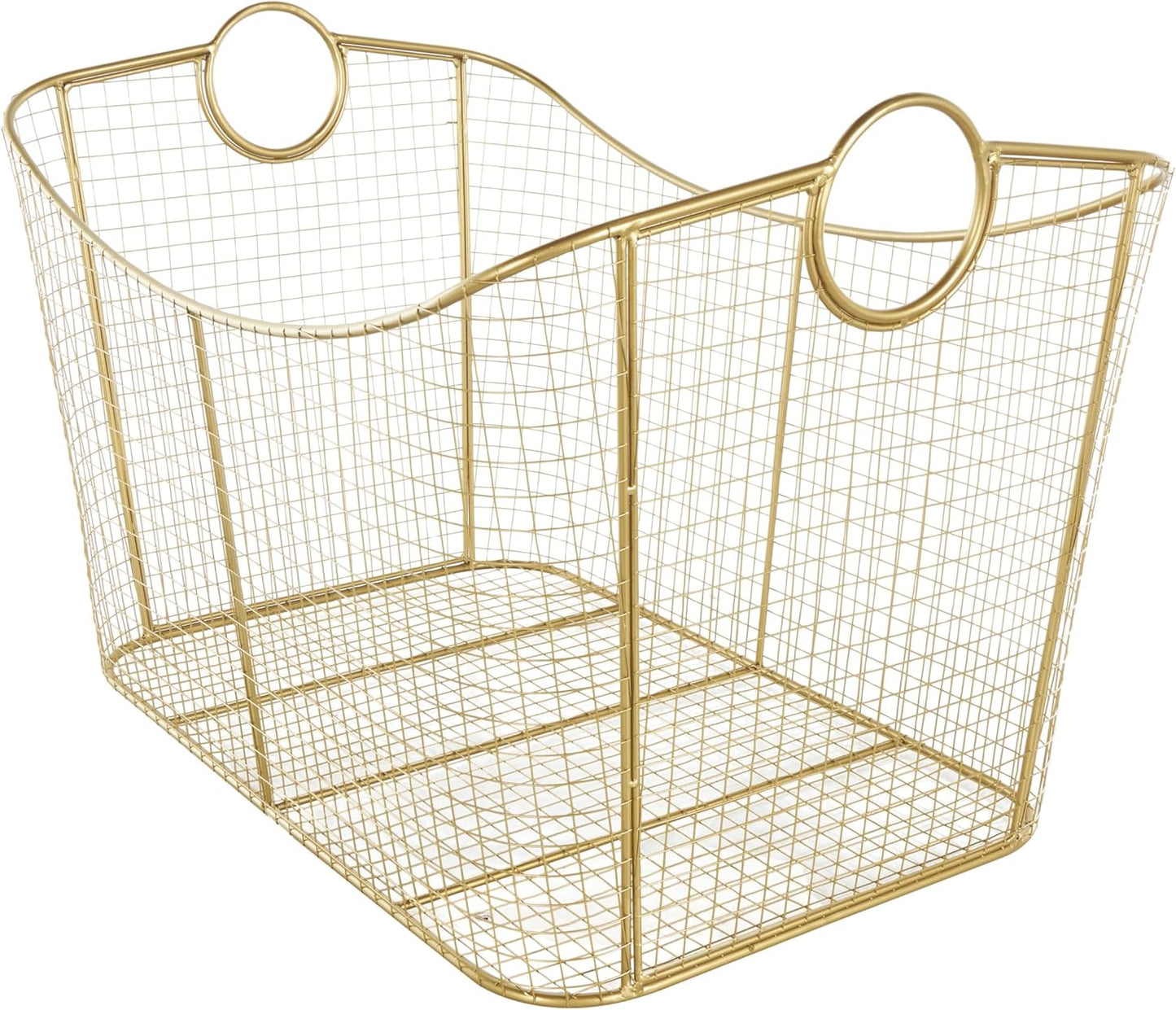 Deco 79 Metal Geometric Decorative and Functional Storage Basket Wire Grid Basket Organizer with Curved Edges Ring Handles, Basket for Storage 30" x 20" x 20", Gold