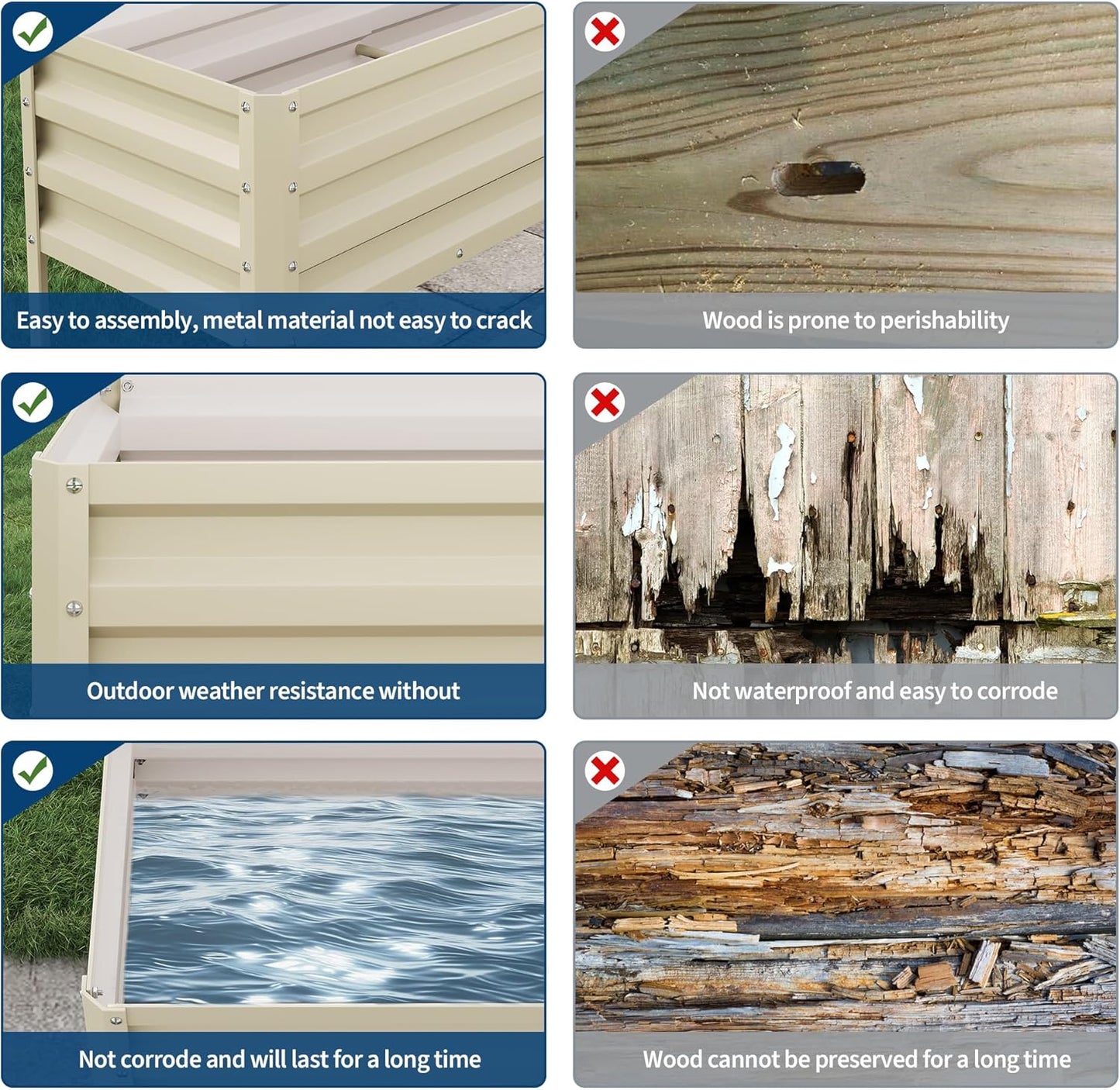 Galvanized Raised Garden Bed with Legs - 50×32×17In Metal Planter Box for Vegetables, Outdoor Raised Garden Beds Gardening, Durable Planter Raised Beds, Sturdy Planters for Outdoor Plants (Beige)