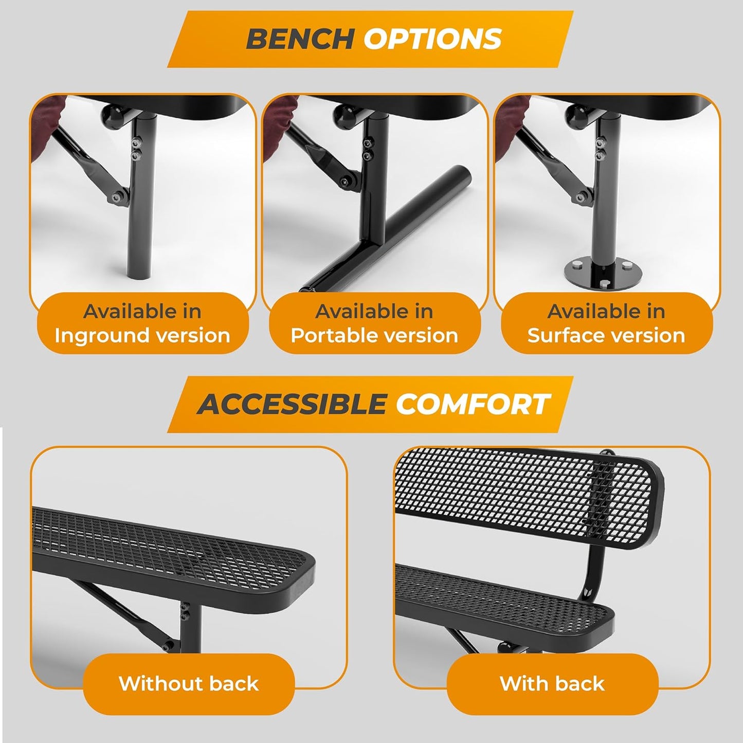 Heavy-Duty Outdoor Metal Bench, Thermoplastic-Coated, Portable, Weatherproof, Commercial-Grade for Parks, Gardens, Patios, Stores & More (8 Ft - Portable, Blue)